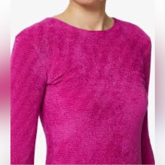Emporio Armani Velvet Herringbone Textured Pullover Top in Pink/ Magenta size L - Picture 2 of 9
